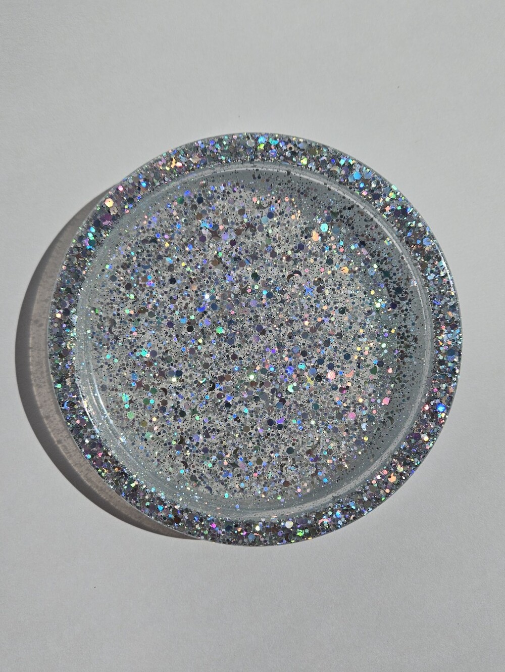 Handmade Holographic Silver Glitter Resin Trinket Tray Dopamine Home Decor